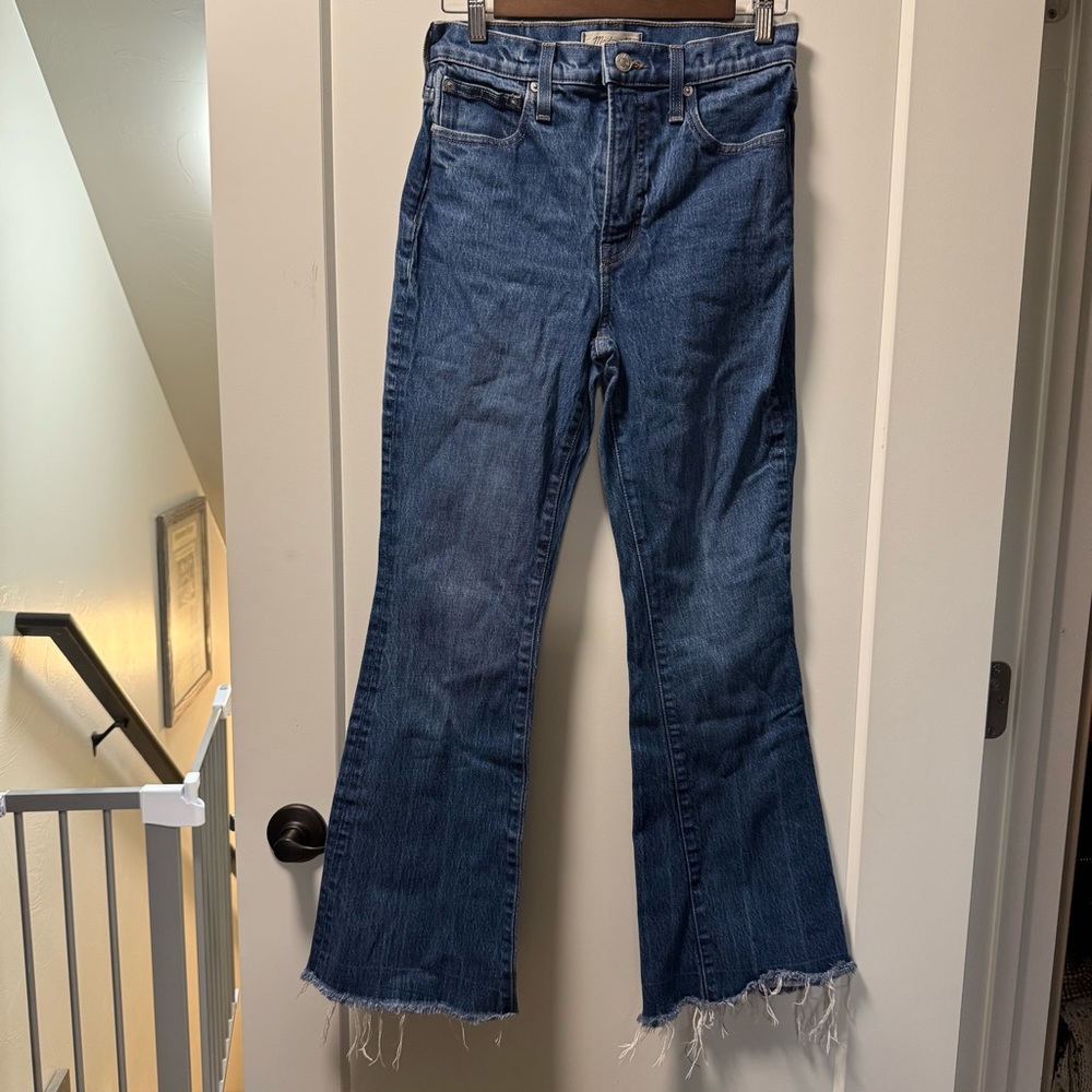 Madewell The Perfect Vintage Flare Jean Dark Wash Super High Rise Cutoff Hem 26